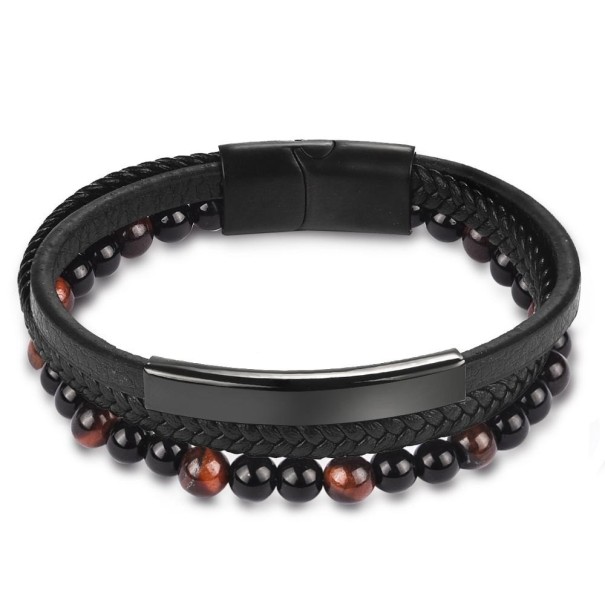 Mehrschichtiges Herrenarmband mit Perlen 22 cm 3