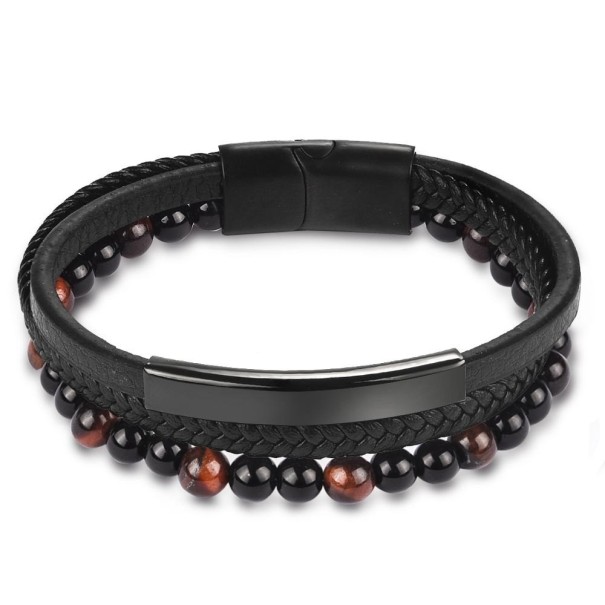 Mehrschichtiges Herrenarmband mit Perlen 18,5 cm 3