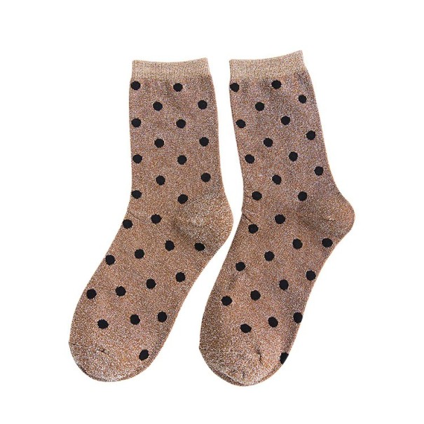 Meias brilhantes para senhora com bolinhas castanho