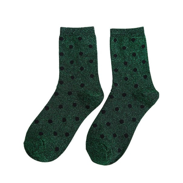 Meias brilhantes para senhora com bolinhas verde escuro
