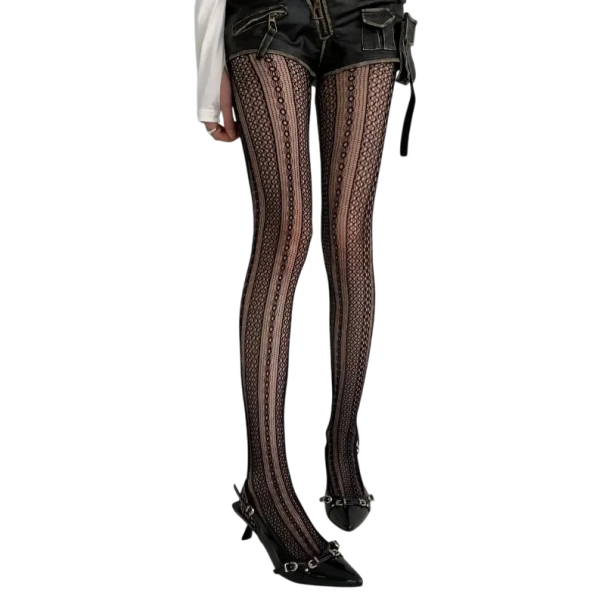 Meias-calças transparentes femininas com padrão tricotado preto