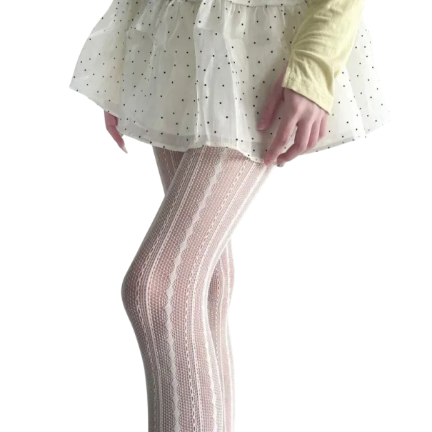 Meias-calças transparentes tricotadas para mulheres Meias-calças finas com padrão tricotado Meias transparentes estilosas para mulheres branco