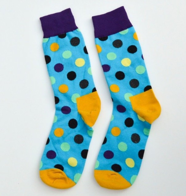 Meias de algodão para homem com bolinhas azul claro