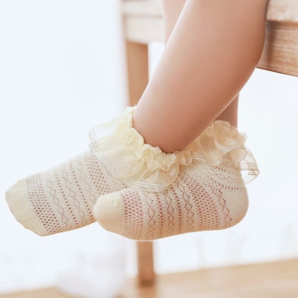 Meias de cano curto para meninas com volantes amarelo 2-3 anos