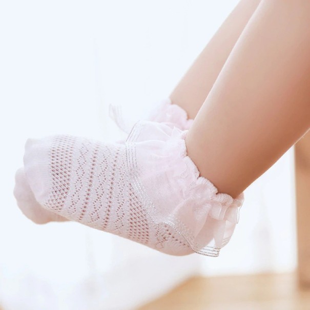Meias de cano curto para meninas com volantes rosa 2-3 anos