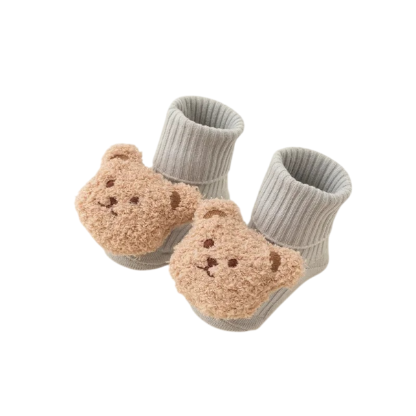 Meias de inverno unisex para crianças Meias quentes de algodão lisas com padrão de ursinho Meias macias e quentes para crianças no inverno cinzento 1-3 anos