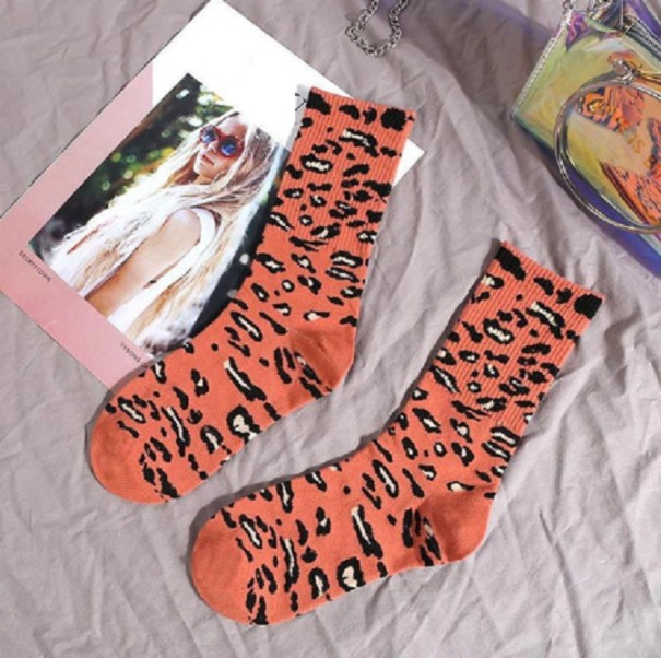 Meias de leopardo para senhora laranja claro