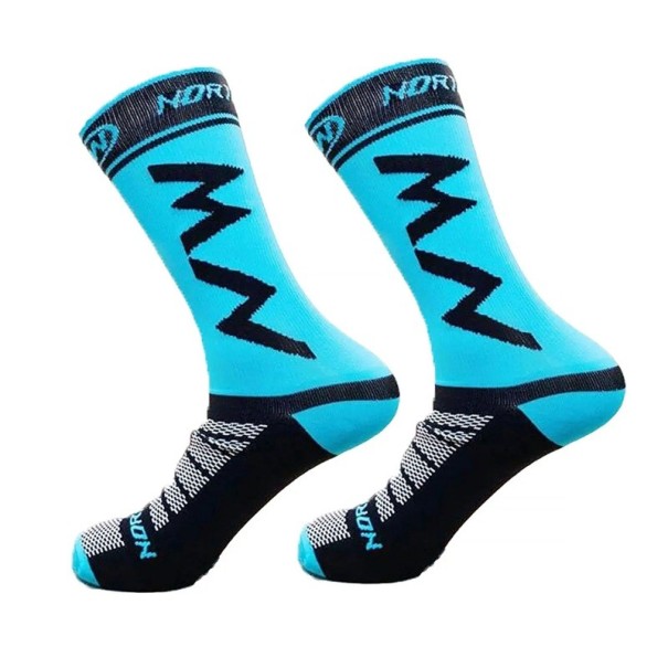 Meias desportivas unisex altas até ao joelho para corrida, futebol e ciclismo azul-preto