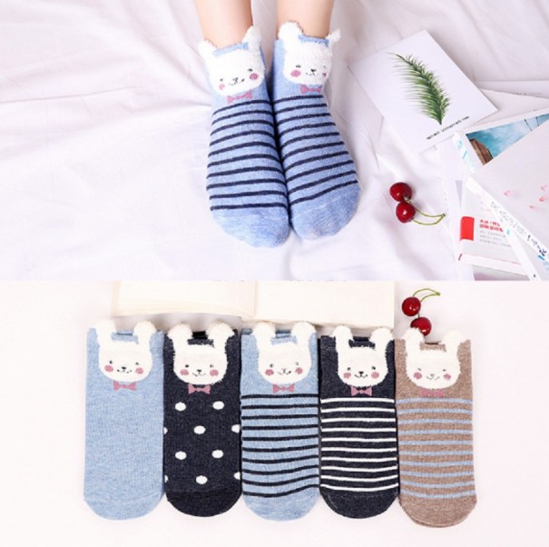 Meias femininas com animais bordados - 5 pares 2