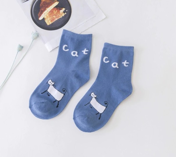 Meias femininas com gatinhos azul