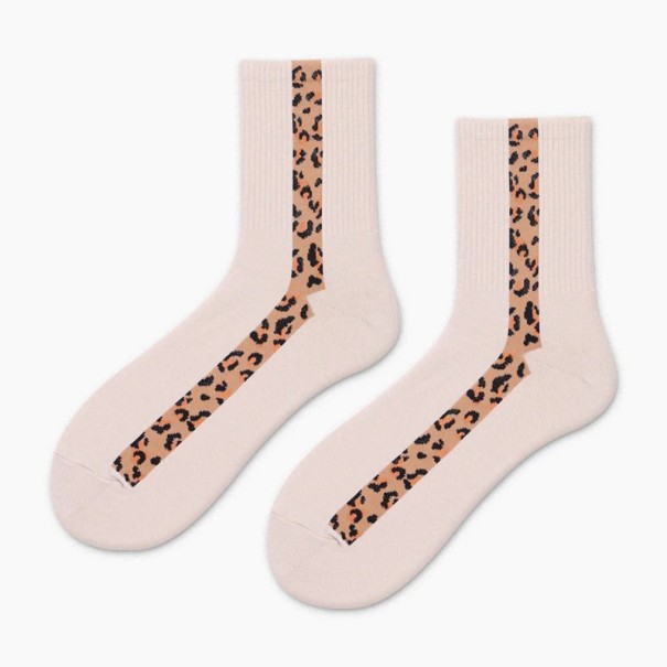 Meias femininas com risca de leopardo Nude