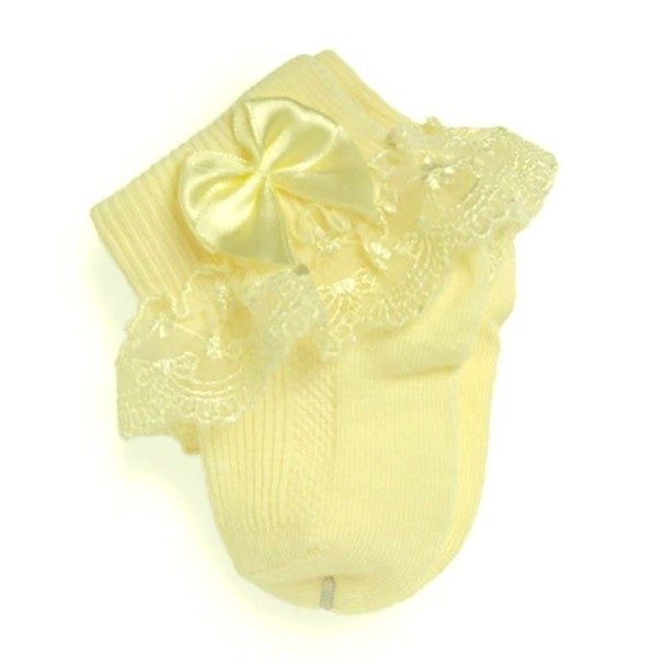 Meias infantis com folhos amarelo