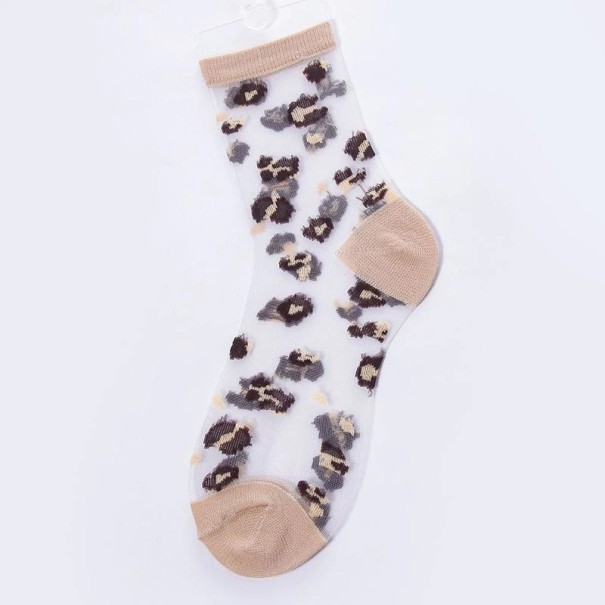 Meias leopardas transparentes para senhora creme
