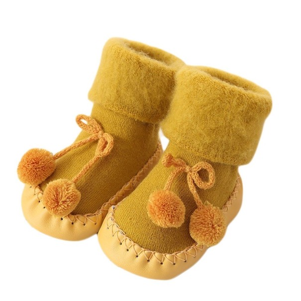 Meias para crianças com sola rígida e bolinhas amarelo 3-6 meses