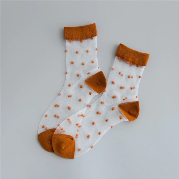 Meias transparentes femininas com bolinhas laranja
