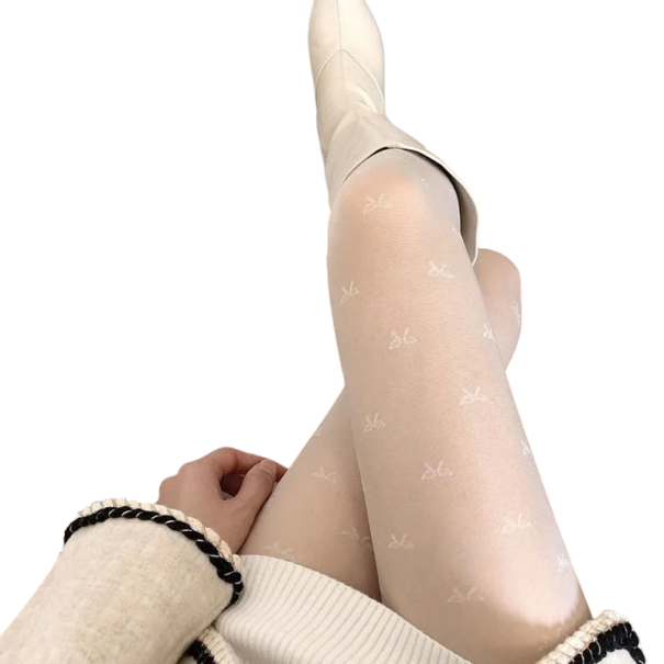 Meias transparentes femininas com borboletas Cintura alta Meias protectoras UV Respiráveis Calças de meia elásticas e estilosas com padrão branco