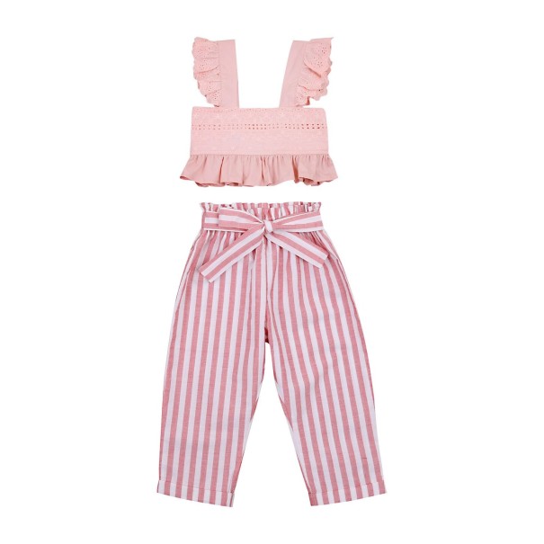 Meisjes crop top en broek L1321 roze 3
