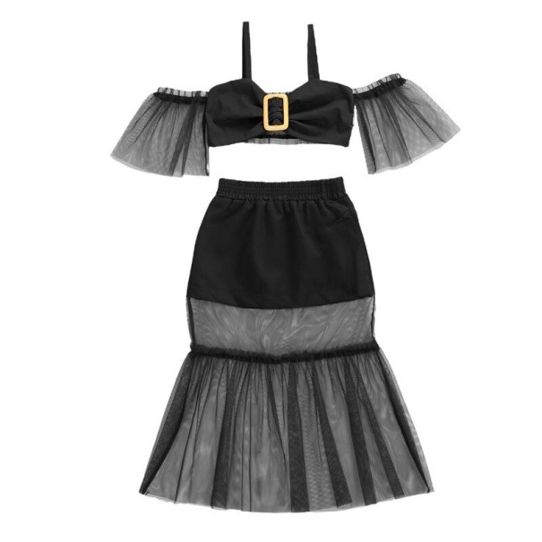 Meisjes crop top en rok L1309 zwart 12-24 maanden