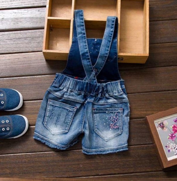 Meisjes denim shorts met borststuk J610