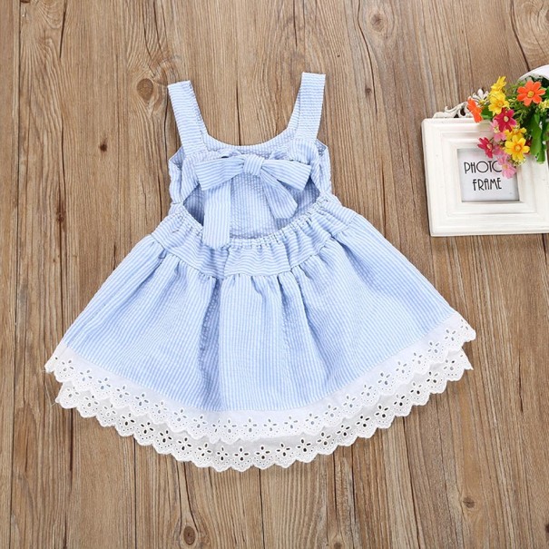 Meisjes gestreepte jurk met kant - Blauw-wit 2