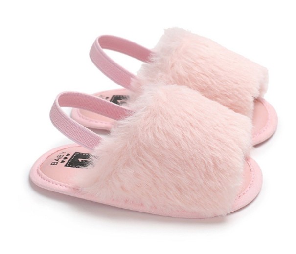 Meisjes harige pantoffels met bandje roze 0-6 maanden