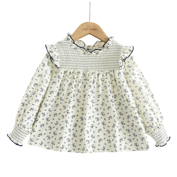 Meisjes herfsttop met lange mouwen Lantaarnmodel Katoen Polyester Spandex Schattige borduursels O-hals Modieuze schattige top voor meisjes Verschillende kleuren ivoor 7