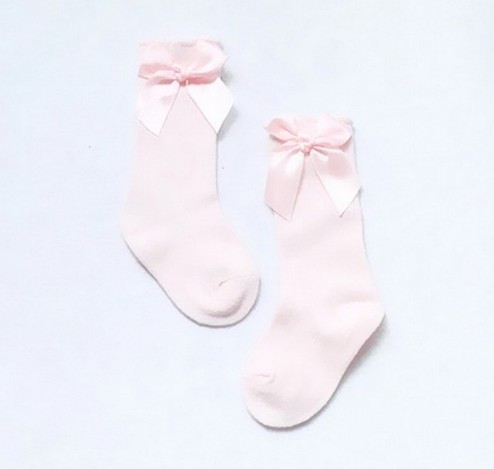 Meisjes hoge sokken met strik J891 roze 0-2 jaar