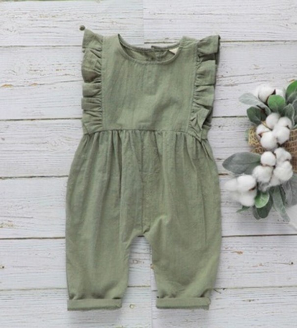 Meisjes jumpsuit met ruches T2648 legergroen 12-24 maanden