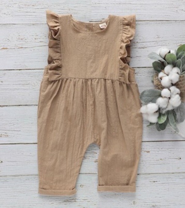 Meisjes jumpsuit met ruches T2648 lichtbruin 12-24 maanden