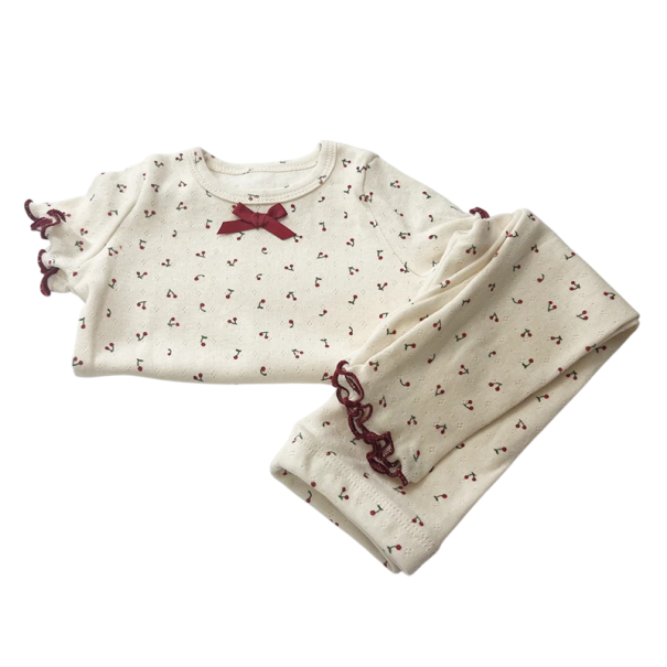 Meisjes kinder set T-shirt met korte mouwen en broek Beige kleur Bloemenprint O-hals Katoenen set rood 6