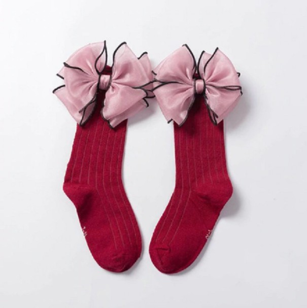 Meisjes lange sokken met strik rood 4-6 jaar