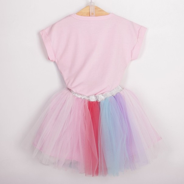 Meisjes regenboog eenhoorn t-shirt en rok set - Roze