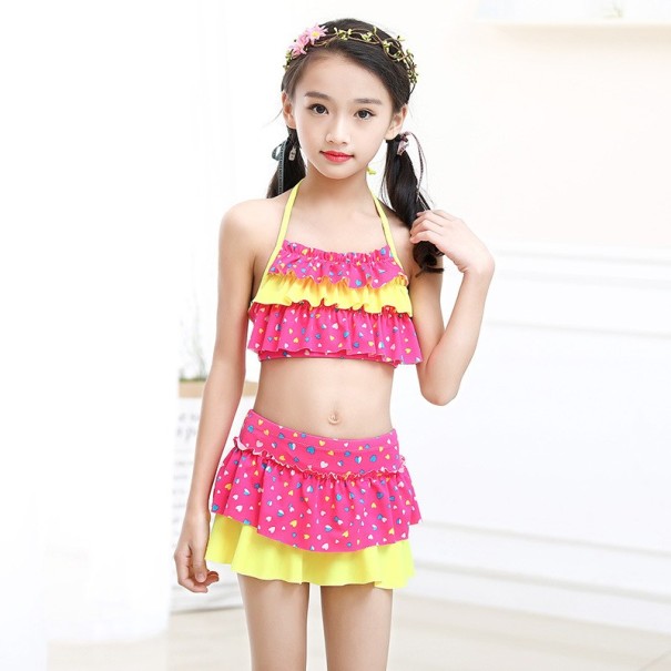 Meisjes ruche bikini J2499 donkerroze 10