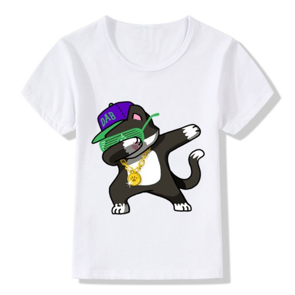Meisjes T-shirt - dieren met pet J623 8 zwarte kat