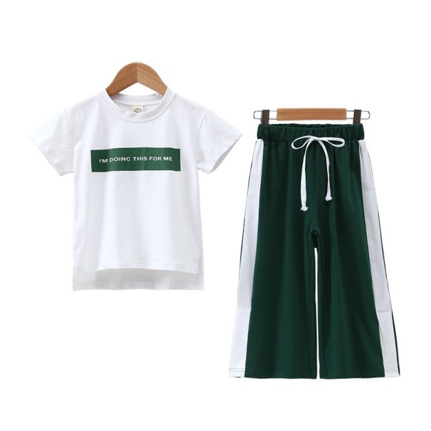 Meisjes T-shirt en broek L1113 donkergroen 4 B