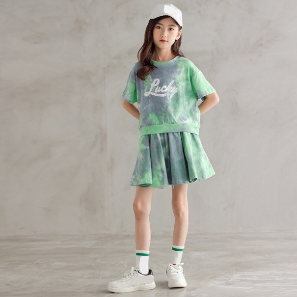 Meisjes T-shirt en rok L1479 groen 16