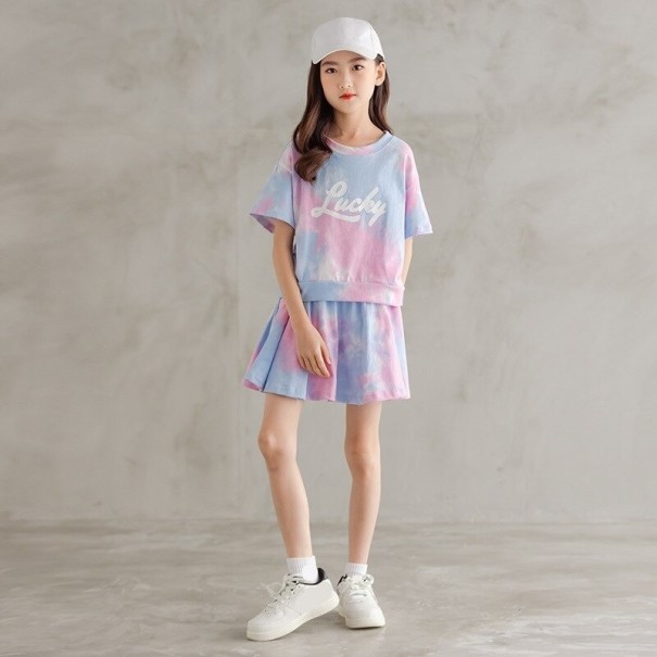 Meisjes T-shirt en rok L1479 lichtblauw 16