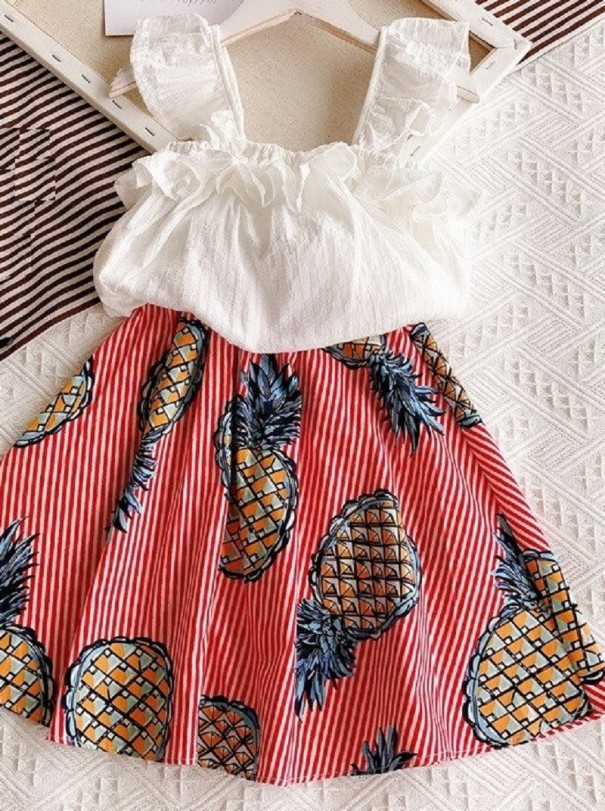 Meisjes T-shirt en rok N418 donkergeel 3