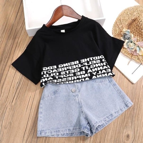 Meisjes T-shirt en short L1155 zwart 12