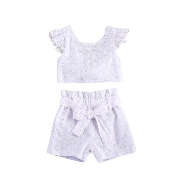 Meisjes T-shirt en short L1189 wit 6-12 maanden