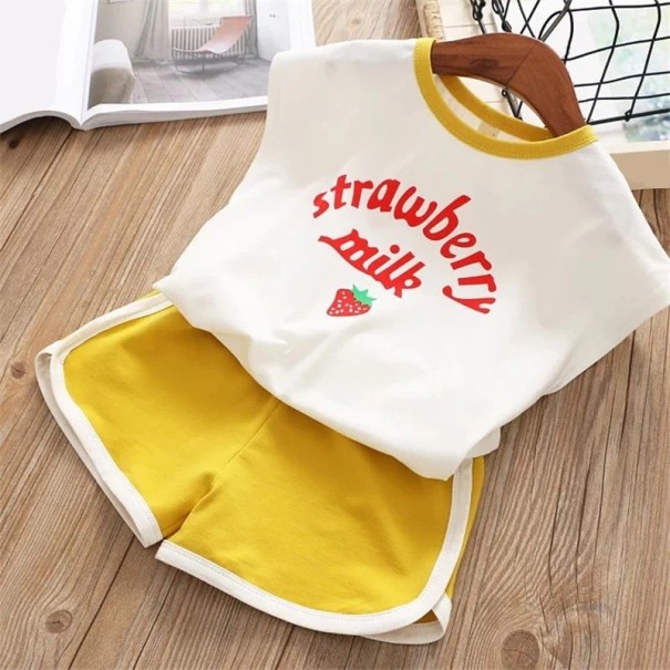 Meisjes T-shirt en short L1396 geel 4