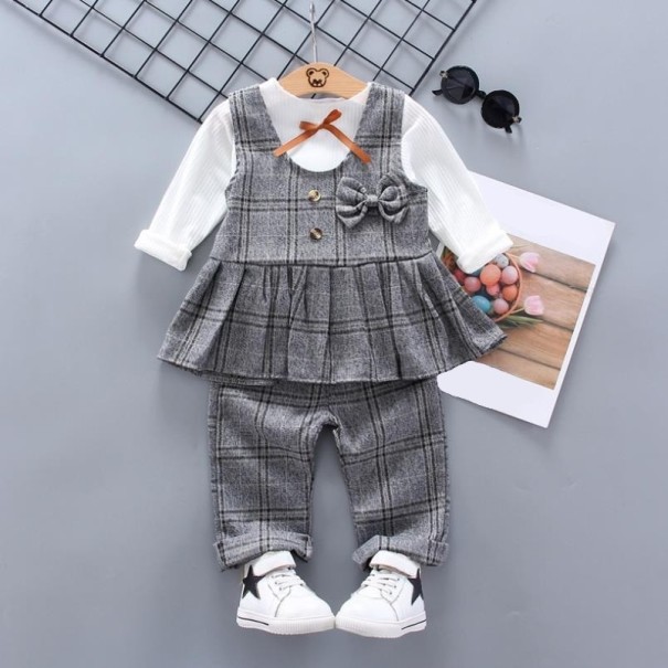 Meisjes T-shirt met strik en broek L1161 grijs 9-12 maanden