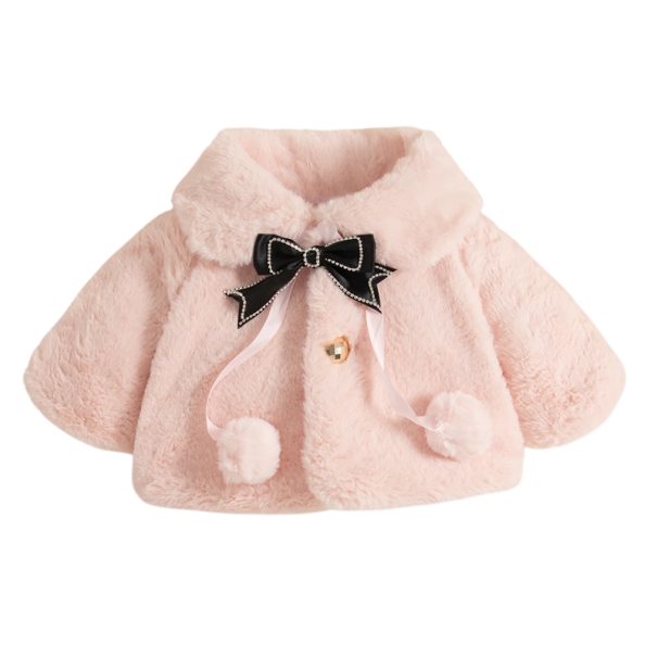 Meisjes winterjas met kraag en strikje Warme polyester jas voor kleine meisjes Elegante winterkleding voor koud weer lichtroze 12-18 maanden
