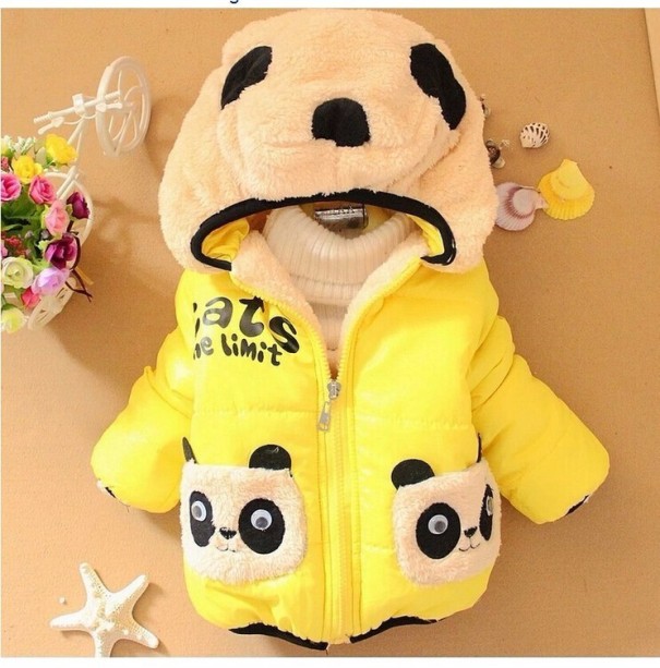 Meisjes winterjas met panda J2502 geel 3