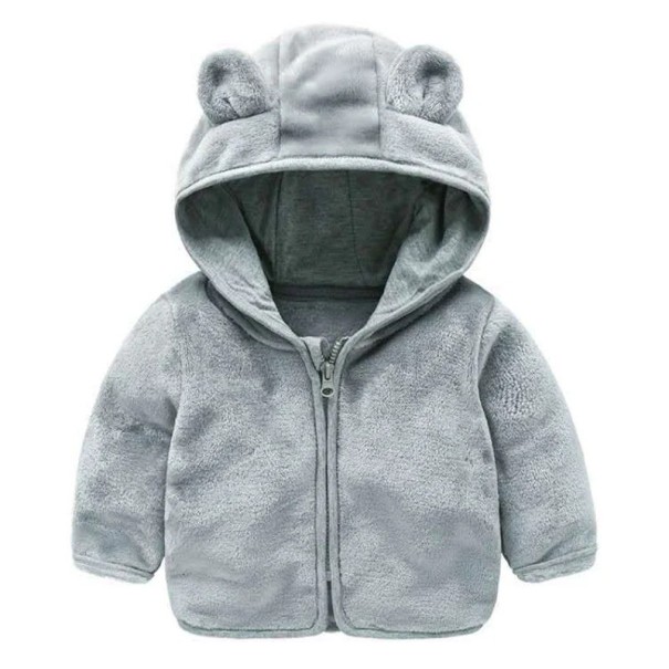 Meisjes winterjas met rits van pluche met capuchon en oren Warme katoen-polyester jas voor kinderen Huidige winterkleding voor koud weer grijs 9-12 maanden