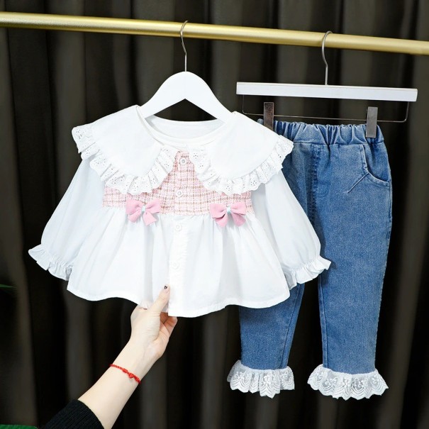 Meisjesblouse en jeans roze 12-24 maanden
