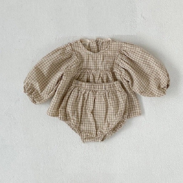 Meisjesblouse en short L1343 beige 12-24 maanden