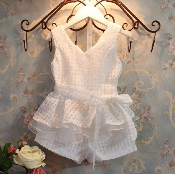 Meisjesblouse en short L1370 wit 3