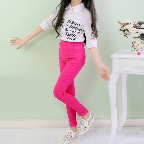 Meisjesbroek met elastische taille - Donkerroze