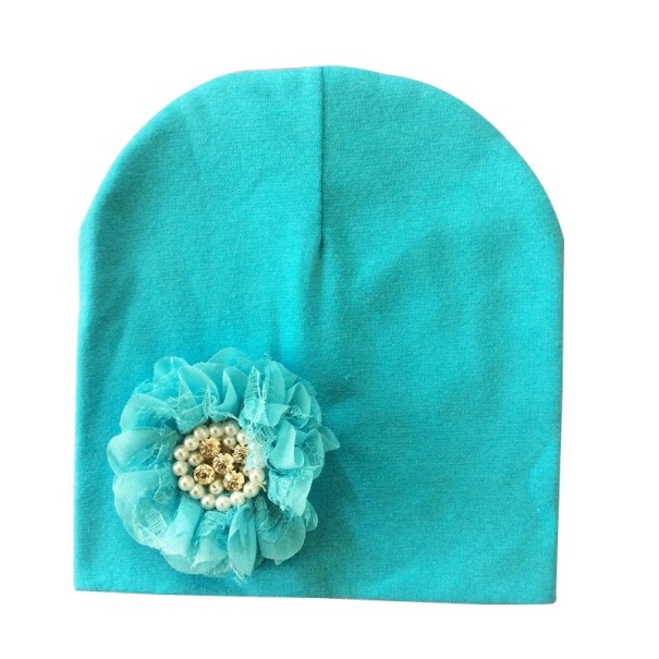 Meisjeshoed met bloem turquoise